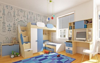 Детская комната Скай (Синий/Белый/корпус Клен) в Кодинске - kodinsk.mebel54.com | фото