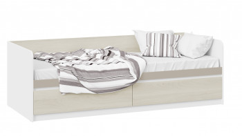 Кровать «Сканди» с 2 ящиками Дуб Гарден/Белый/Глиняный серый в Кодинске - kodinsk.mebel54.com | фото