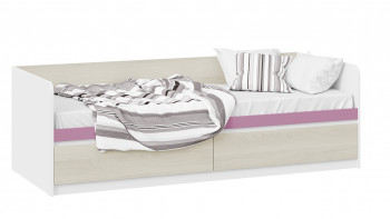 Кровать «Сканди» с 2 ящиками Дуб Гарден/Белый/Лиловый в Кодинске - kodinsk.mebel54.com | фото