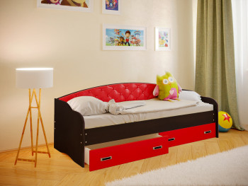 Кровать Софа-8 с мягкой спинкой (900х2000) Венге/Красный в Кодинске - kodinsk.mebel54.com | фото