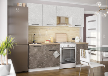 Кухонный гарнитур Нувель 2100мм белый/бетон коричневый в Кодинске - kodinsk.mebel54.com | фото