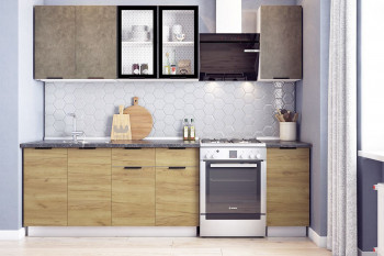 Кухонный гарнитур Стоун 2.0 (белый/камень темно-серый/акация светлая) в Кодинске - kodinsk.mebel54.com | фото
