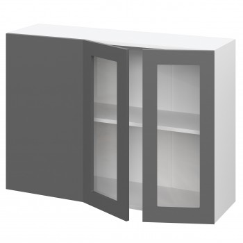 Норд ШВУПС 1000 Шкаф верхний угловой со стеклом (Софт черный/корпус Белый) в Кодинске - kodinsk.mebel54.com | фото