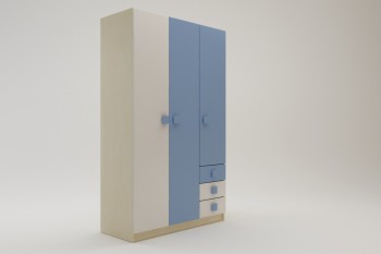 Шкаф 3-х створчатый с ящиками Скай (Синий/Белый/корпус Клен) в Кодинске - kodinsk.mebel54.com | фото